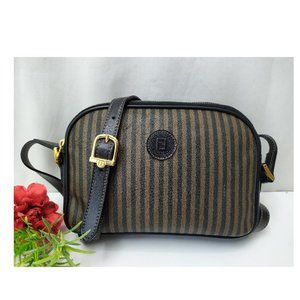 Fendi Black Leather Stripes Zip Closure Crossbody Bag - Vintage Purse